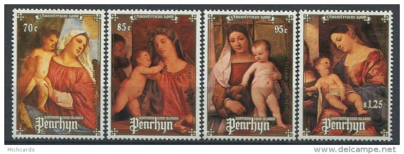 145 PENRHYN 1988 - Noel Tableau Vierge Enfant (Yvert 349/52) Neuf ** (MNH) Sans Trace De Charniere - Penrhyn