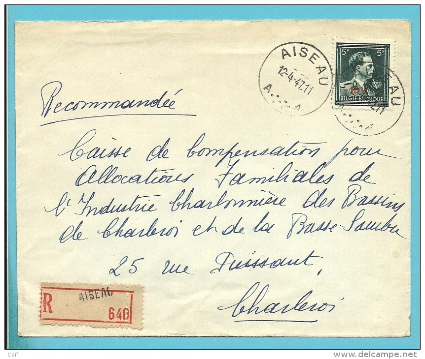 724T (-10%) Op Brief Aangetekend Met Stempel AISEAU - 1946 -10%