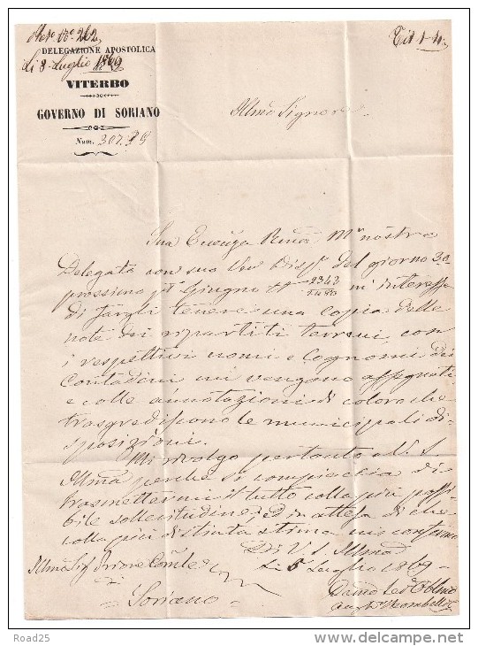 Préphilatélie - Lettre De Soriano 1869 - 1. ...-1850 Prephilately