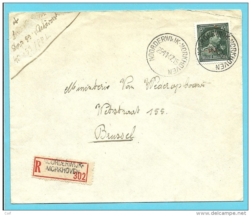 724T (-10%) Op Brief Aangetekend Met Stempel NOORDERWIJK-MORKHOVEN - 1946 -10%