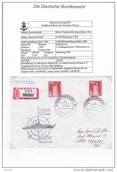 Germany Navy: The Fregate F225 Braunschweig Registered Cover P/m Marineschiffpost 09 1986  (L74-24) - Militaria