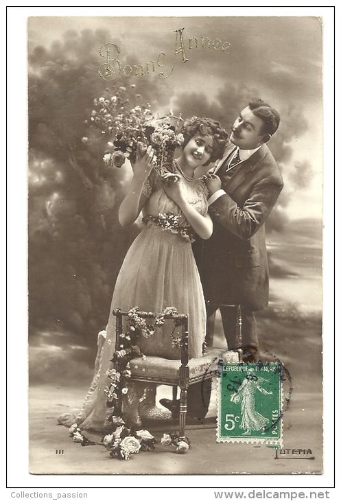 Cp, Couple, Bonne Année, Voyagée 1913 - Paare