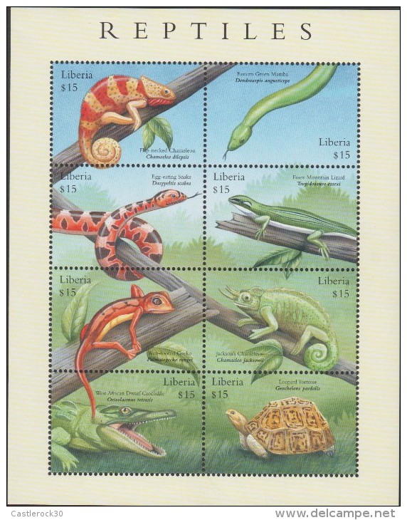 O) 2, 000 LIBERIA, REPTILES, SNAKE, TORTOISE, CROCODILE, MINI SHEET - Liberia