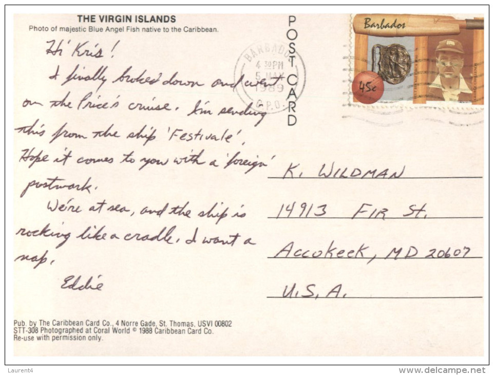 (864) Virgin Island - Fish - With Barbados Stamp - Jungferninseln, Amerik.