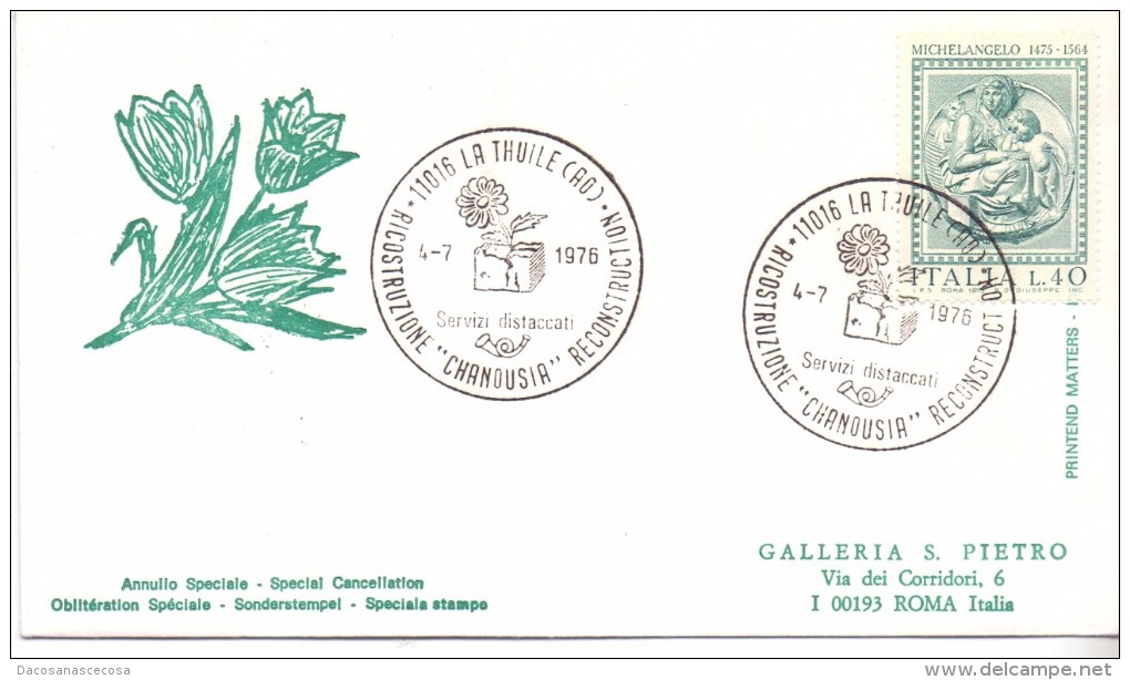 FDC - RICOSTRUZIONE "CHANOUSIA"  RECOSTRUCTION - 11016 LA THUILE 4.7.1976 - SERVIZI DISTACCATI - FDC