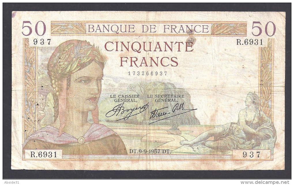 50 Francs  " Cérès "  Du  9 - 9 -1937 - 50 F 1934-1940 ''Cérès''