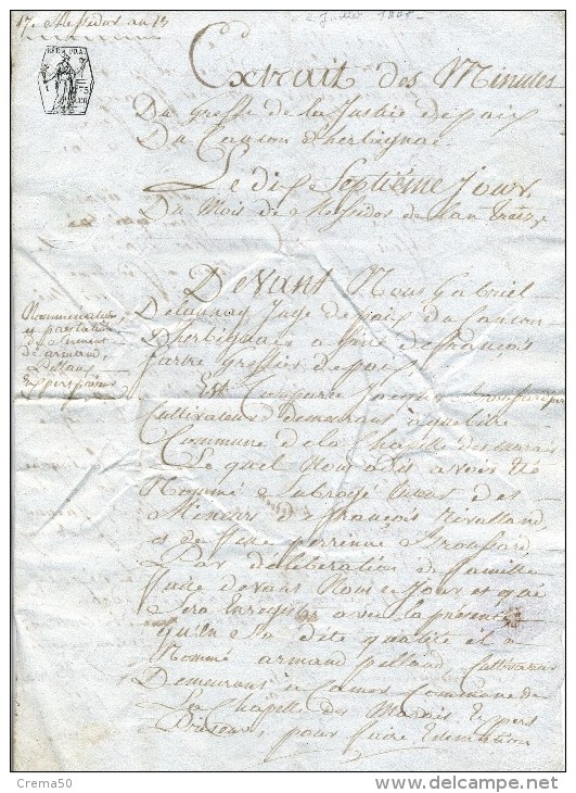 Manuscrit Acte De Juge De Paix D' HERBIGNAC : La Chapelle Des Marais (44) 2 Juillet 1805, époque NAPOLEON 1er - Manuscripten