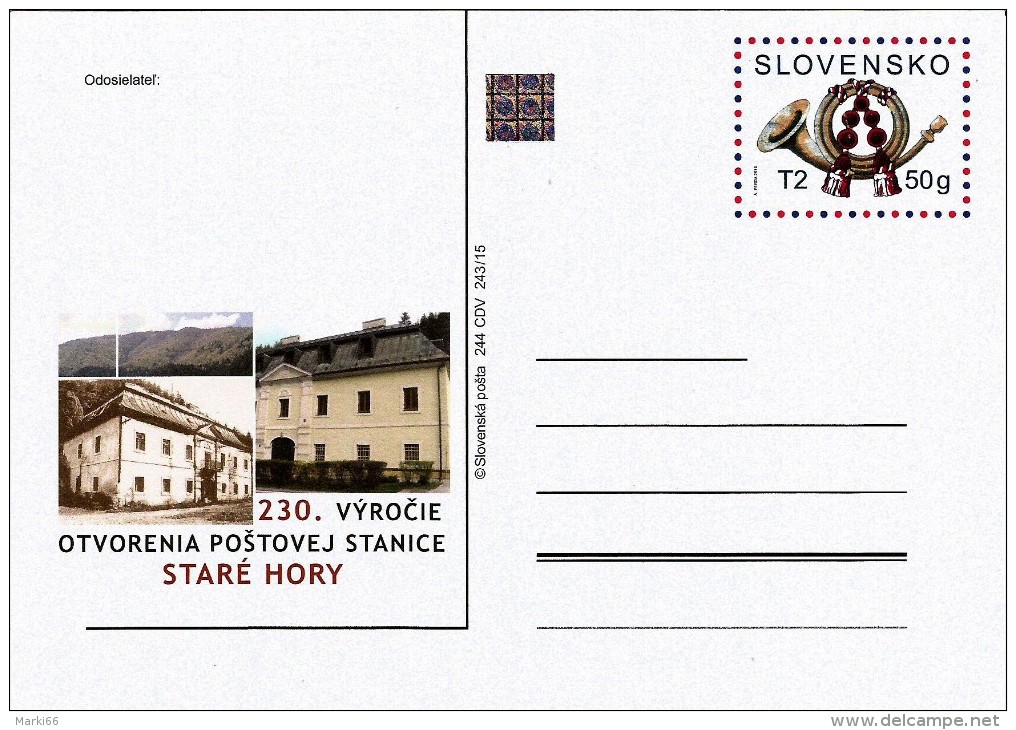 Slovakia - 2015 - 230th Anniversary Of Post Office In Stara Hora - Postcard With Printed Stamp And Hologram - Postales