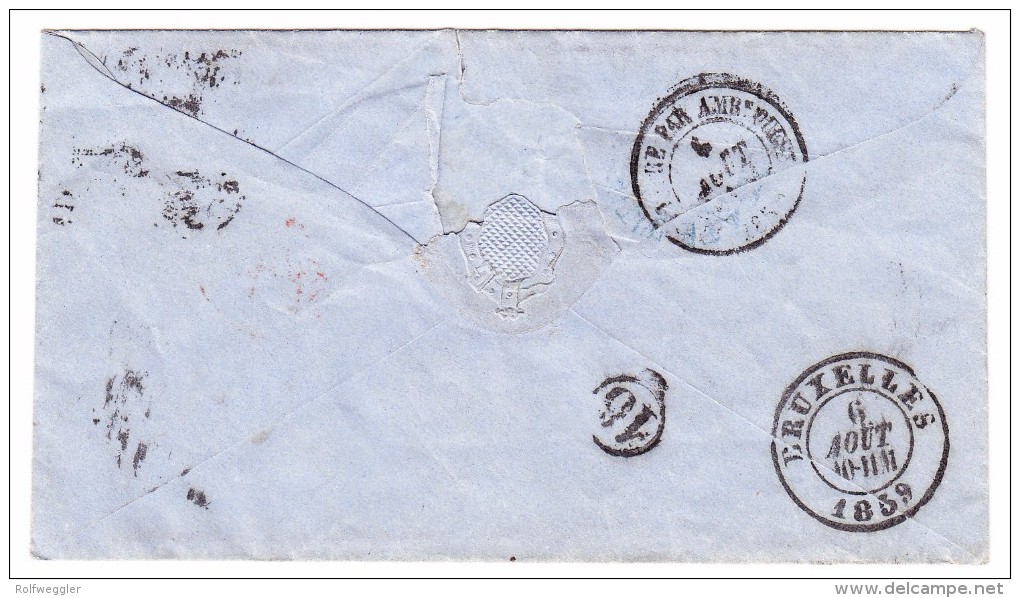 GB One Penny Rot Per 4 5.8.1859 London EC Nach Brussel PD Rot - Brieven En Documenten