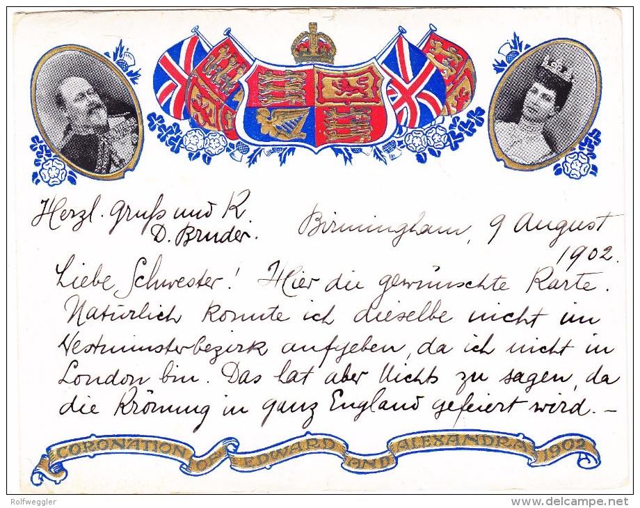 GB Birmingham 9.8.1902 AK Motiv Krönung Edward Und Alexandra 1902 Prägekarte - Autres & Non Classés