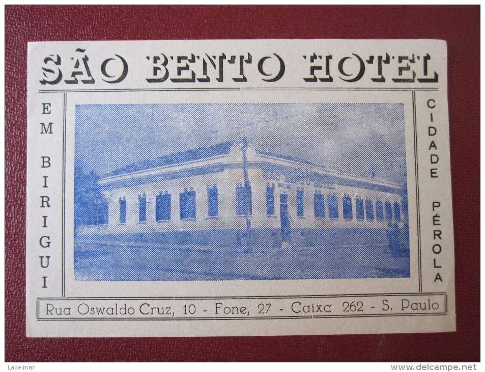 HOTEL MOTEL INN PENSION HOUSE BENTO TAG SAO PAULO BRAZIL BRASIL LUGGAGE LABEL ETIQUETTE KOFFER AUFKLEBER DECAL STICKER - Hotel Labels