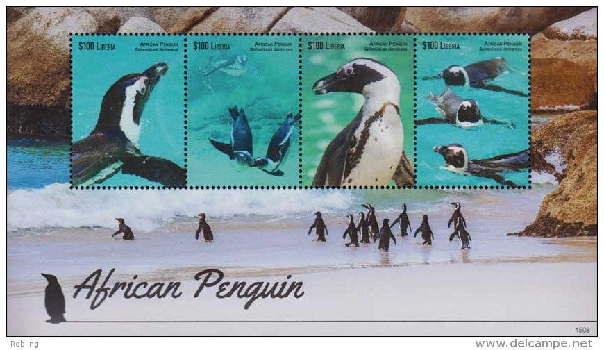 Liberia 2015, Penguins,Sheet.4v.MNH 21871 - Pinguïns & Vetganzen