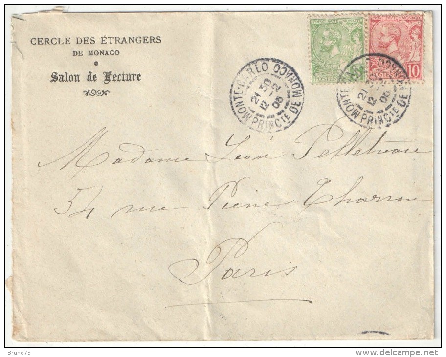 MONACO - YT#22+23 Sur LSC à En-tête Du Cercle Des Etrangers - 1905 - Covers & Documents