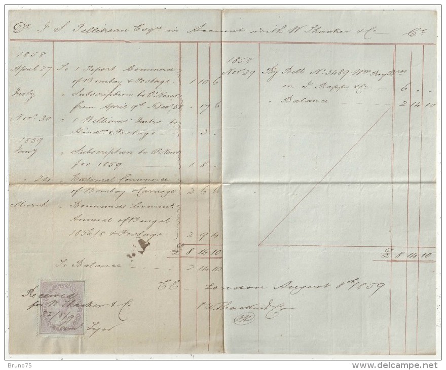 Victoria - 1859 - One Penny Draft Payable On Demand Or Receipt - Fiscaux