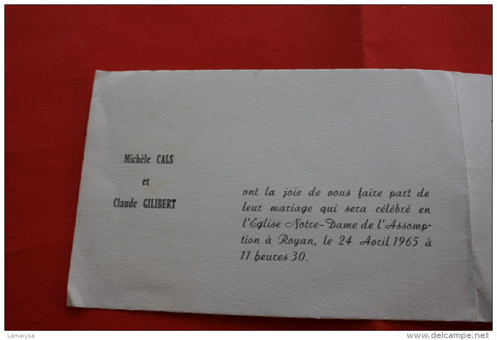 1965 FAIRE PART MARIAGE BENEDICTION NUPTIALE EGLISE N.D. DES ASSOMPTION  CALS/GILIBERT ROYAN C.M./ COMINES NORD - Boda