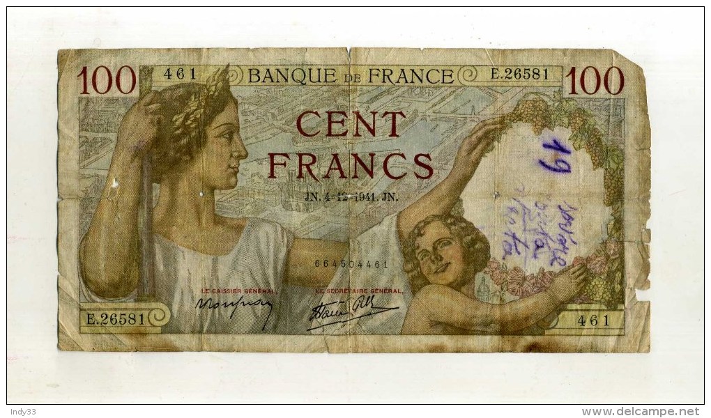 - FRANCE 1939/42 . BILLET 100F. SULLY . - 100 F 1939-1942 ''Sully''