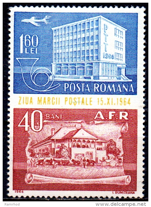 ROMANIA 1964 Air. Stamp Day - 1l.60+40b Post Office Of 19th & 20th Century MH - Neufs