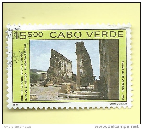 TIMBRES - STAMPS - CAP VERT / CAPE VERDE - 1991 - FORTERESSE S. FILIPE -RIBEIRA GRANDE - SANTIAGO - TIMBRE OBLITÉRÉ - Cape Verde