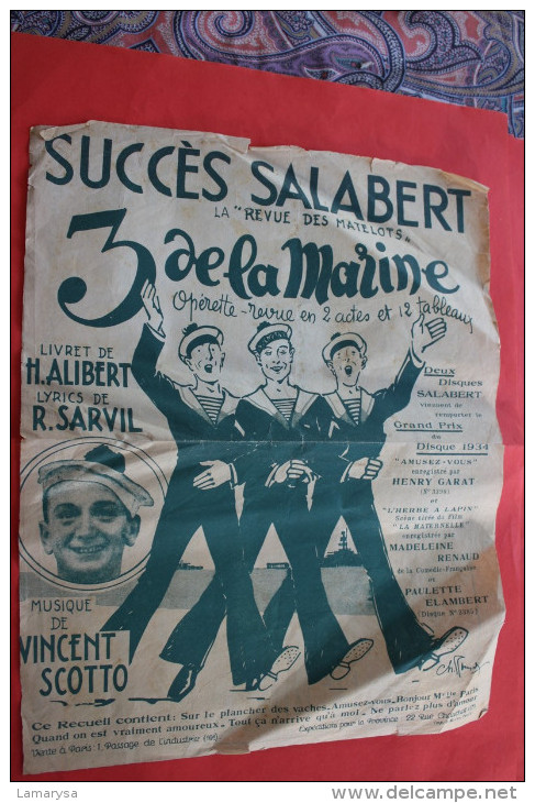 PARTITION SUCCES SALABERT"LES 3 DE LA MARINE" REVUE DES MATELOTS OPERETTE-REVUE ALIBERT /SARVIL/VINCENT SCOTTO - Opera