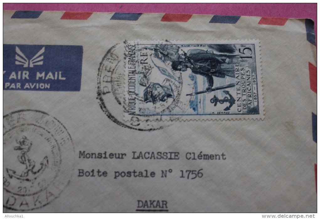 1958 LETTRE PAR AVION CAD 1er JOUR DAKAR SENEGAL CENTENAIRE TROUPES AFRICAINES EX AFRIQUE OCCIDENTALE FRANCAISE ->DAKAR - Covers & Documents