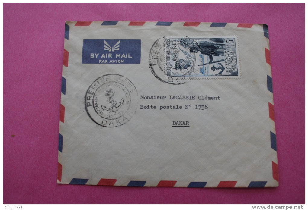 1958 LETTRE PAR AVION CAD 1er JOUR DAKAR SENEGAL CENTENAIRE TROUPES AFRICAINES EX AFRIQUE OCCIDENTALE FRANCAISE ->DAKAR - Cartas & Documentos