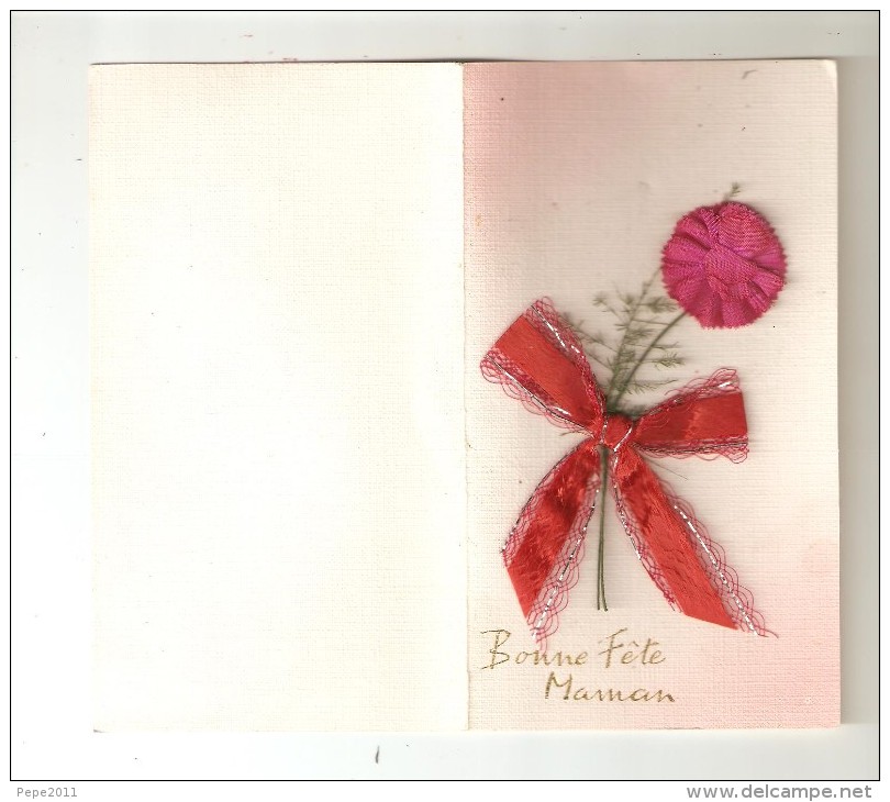 CPA Fantaisie Double Avec Ajoutis Bonne Fête Maman : Fleur Rose & Ruban Rouge + Petite Tige - Fête Des Mères