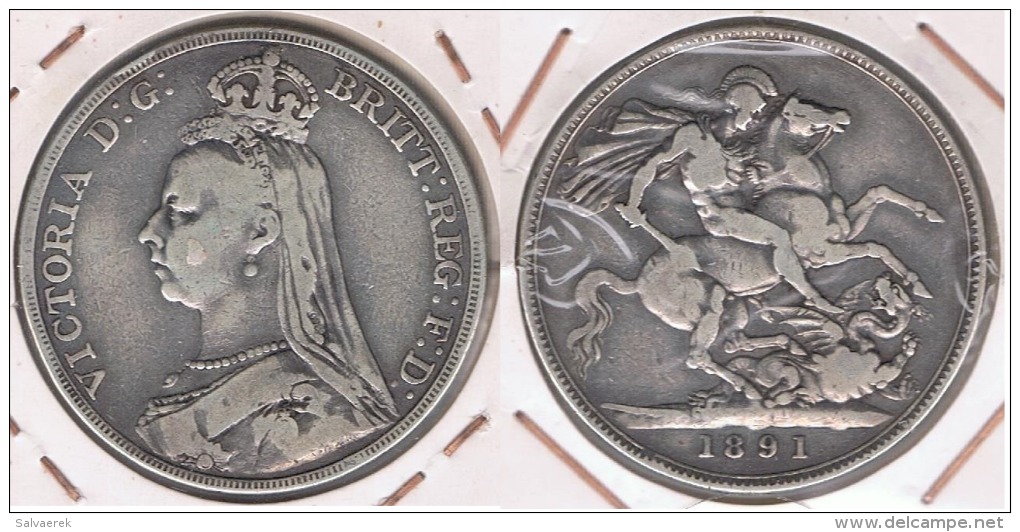 R.U. ENGLAND CROWN VICTORIA 1891 PLATA SILVER Y2 - M. 1 Crown