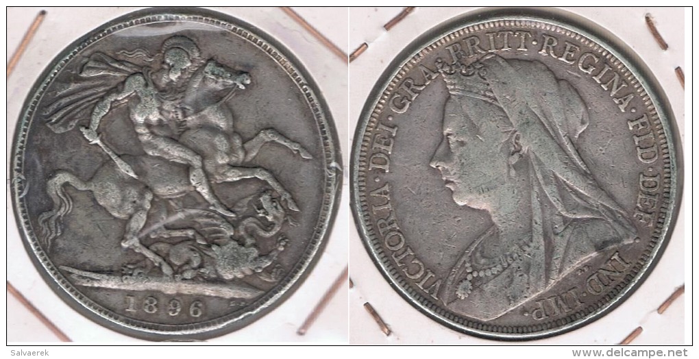 R.U. ENGLAND CROWN VICTORIA 1896 PLATA SILVER Y - M. 1 Crown