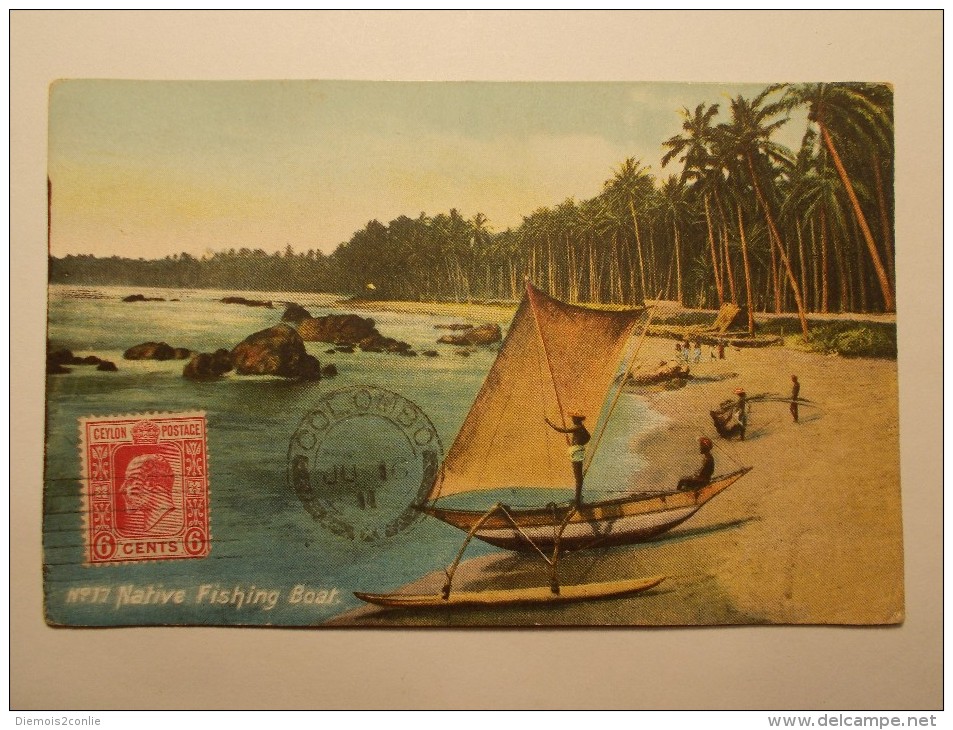 Carte Postale - CEYLAN - Native Fishing Boat (140/141) - Sri Lanka (Ceylon) (1948-...)