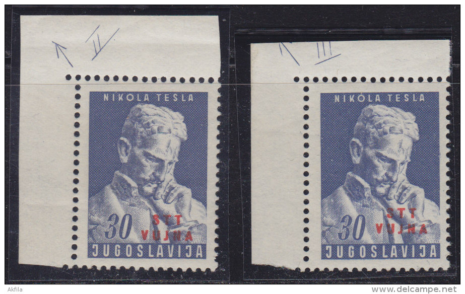 3654. Italy, Yugoslavia, 1953, Nikola Tesla, Different Plate Numbers On The Margins, MNH (**) - Neufs