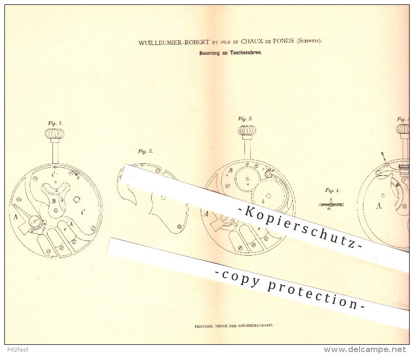 Original Patent - Wuilleumier-Robert Et Fils In Chaux De Fonds , Schweiz , 1879 , Taschenuhr , Uhr , Uhren , Uhrmacher ! - Documents Historiques