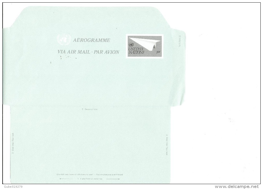 UNITED NATIONS 1982  N.YORK  - AEROGRAMME OF 30 C  NEW - AS PER SCANREJAL495 - Poste Aérienne