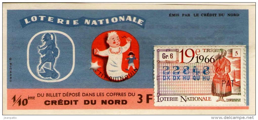 Billet De Loterie Nationale, Crédit Du Nord, 1966, (timbre 1966, 19ème Tranche) - Lottery Tickets