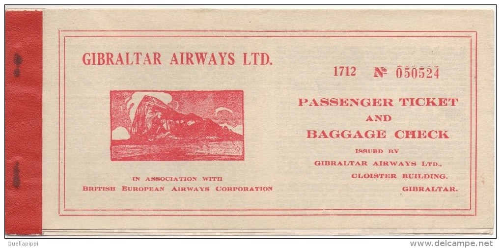 02320 "GIBRALTAR AIRWAYS LTD"  PASSENGER TICKET AND BAGGAGE CHECK 1958 - GIBRALTAR-TANGIER - Mondo