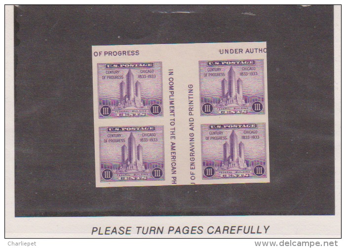 United States Scott # 766a 3c Gutter Blk.American Philatelic Society Century Of Progress Souvenir Sheet Catalogue $20.00 - Usados