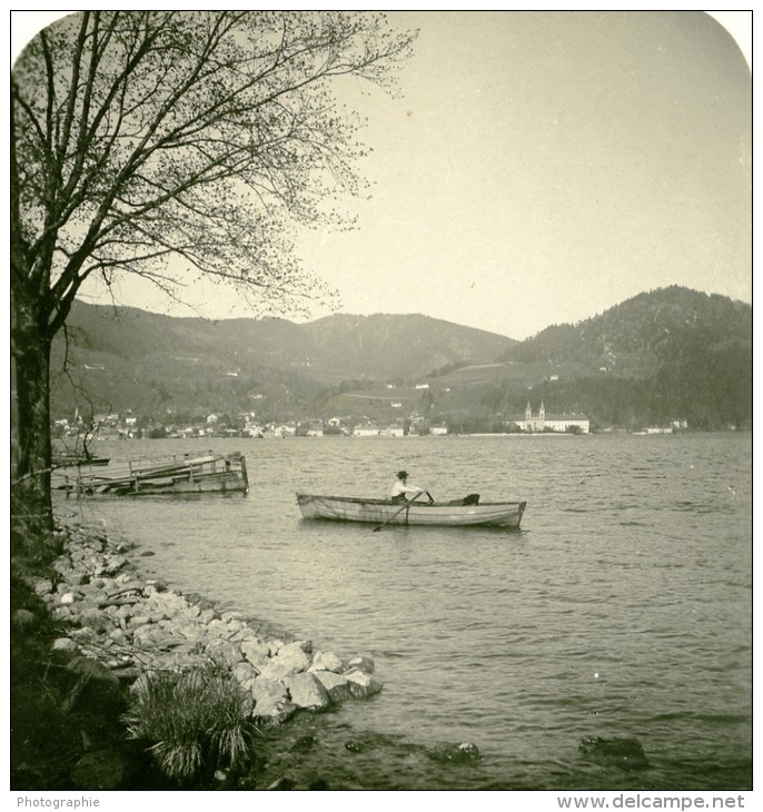 Allemagne Montagnes Bavaroise Lac Tegern De Abwinkel Ancienne Photo Stereoscope NPG 1900 - Photos Stéréoscopiques