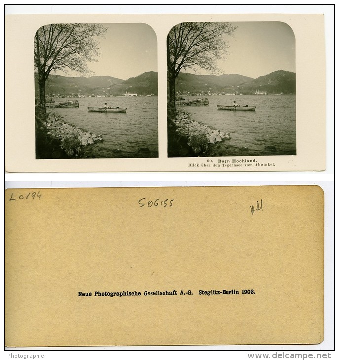 Allemagne Montagnes Bavaroise Lac Tegern De Abwinkel Ancienne Photo Stereoscope NPG 1900 - Photos Stéréoscopiques