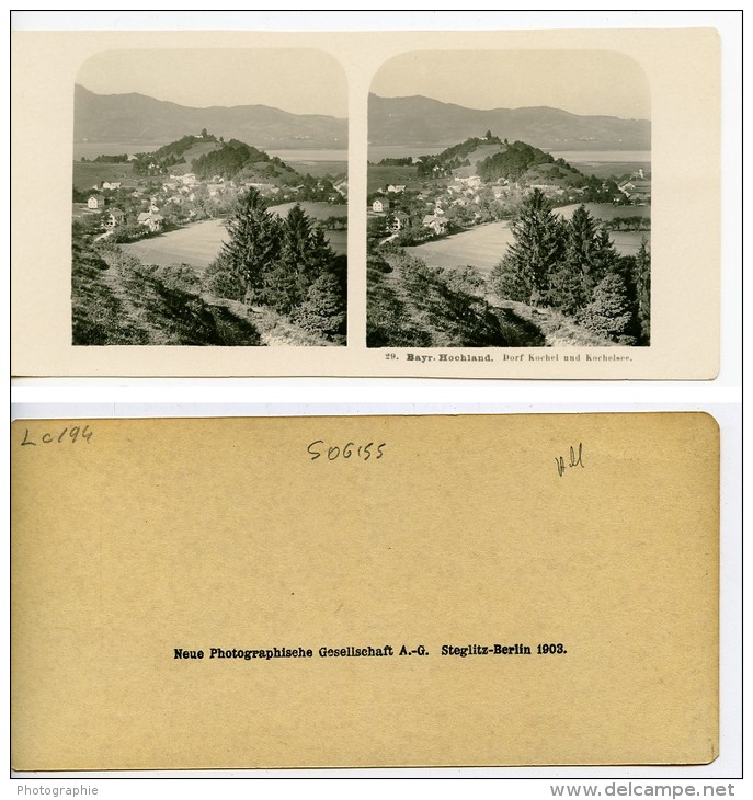 Allemagne Montagnes Bavaroise Kochel Panorama Lac Ancienne Photo Stereoscope NPG 1900 - Photos Stéréoscopiques