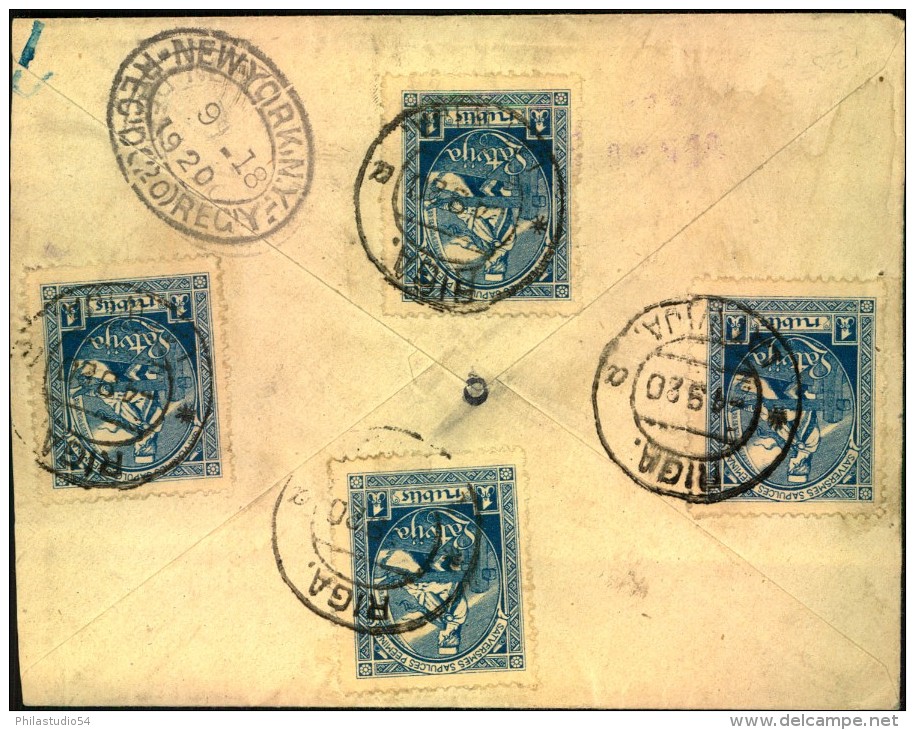 1920: Registered Letter With Multiple Franking From RIGA To New York - Lettland