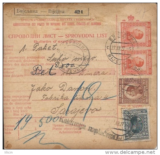 Sprovodni List (Bulletin D´expédition) DO000044 - Bijeljina To Sarajevo 1927 - Altri & Non Classificati