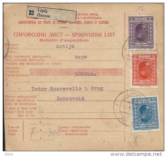 Sprovodni List (Bulletin D´expédition) DO000060 - Lipik To Dubrovnik 1928 - Other & Unclassified