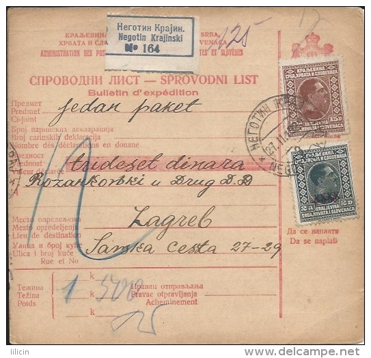 Sprovodni List (Bulletin D´expédition) DO000068 - Negotin Krajinski To Zagreb 1929 - Other & Unclassified