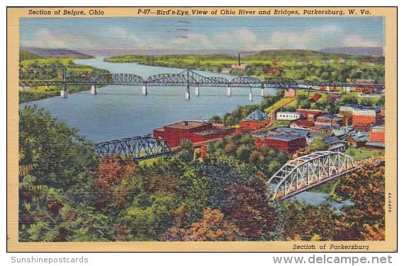 Birds Eye View Of Ohio River And Bridges Parkersburg West Virginia 1948 - Parkersburg