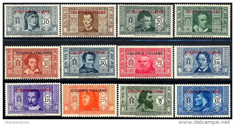 Italian Colonies #1-12 Mint Hinged Overprinted Dante Society Issue From 1932 - Emissions Générales