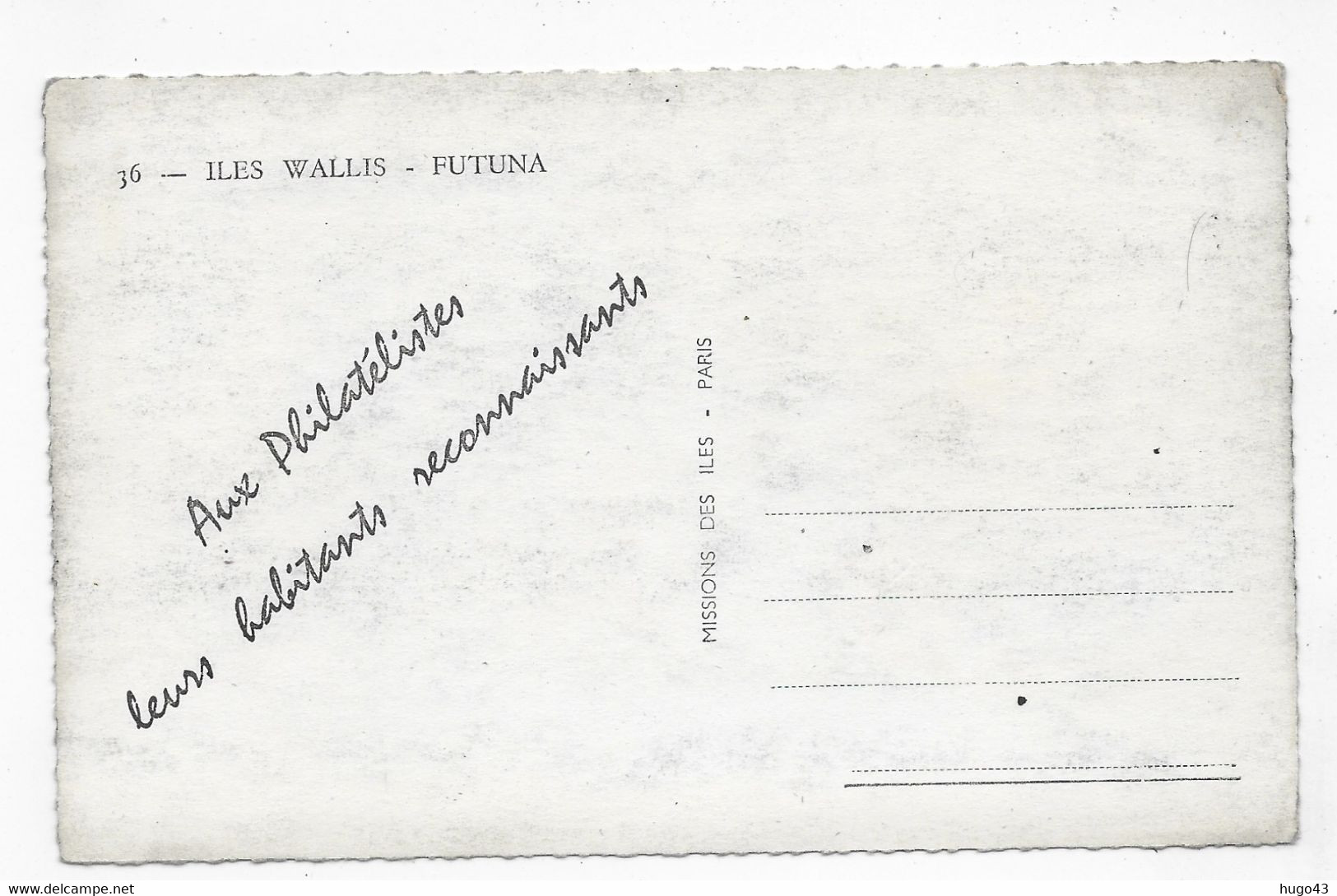 ILES WALLIS - FUTUNA - N° 36 - FORMAT  CPA - MENTION AUX PHILATELISTES LEURS HABITANTS RECONNAISSANTS AU VERSO - Wallis Et Futuna