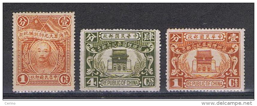 CINA:  1928/29  COMMEMORATIVI  -  3  VAL. S.G. -  YV/TELL. 209//218 - 1912-1949 Republic