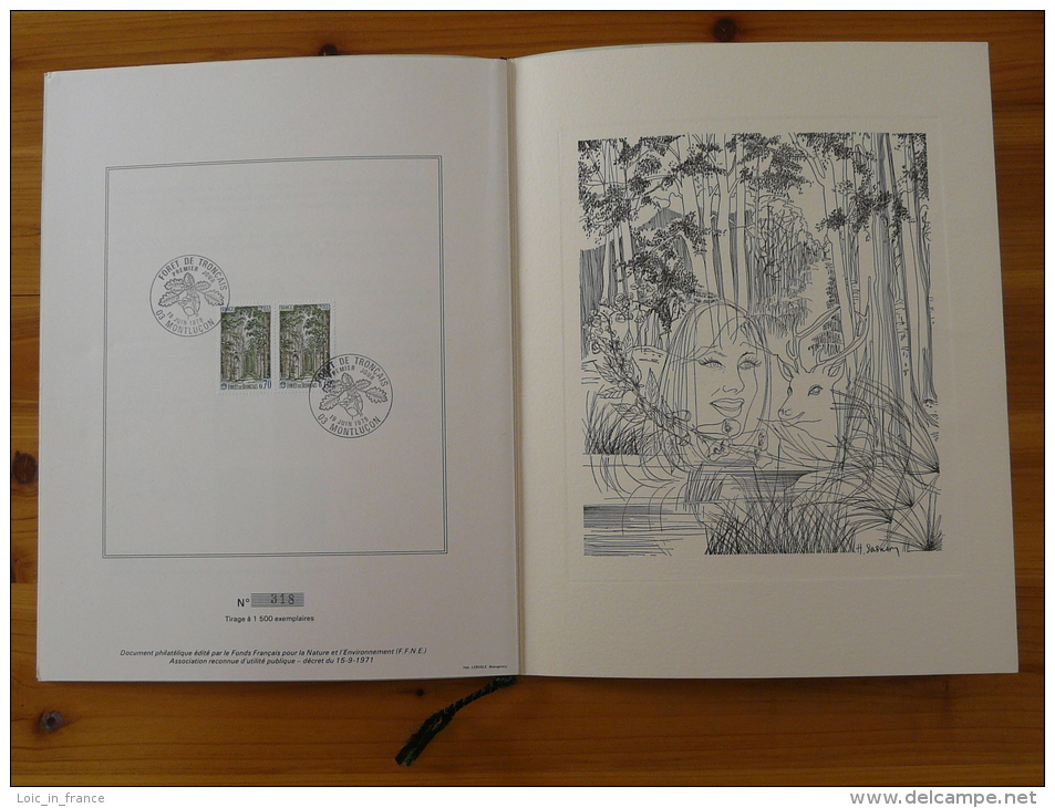 Encart Avec Gravure De Sainson Forêt De Tronçais Ed. FFNE (french WWF) Montluçon Allier 1976 N°318 - Trees
