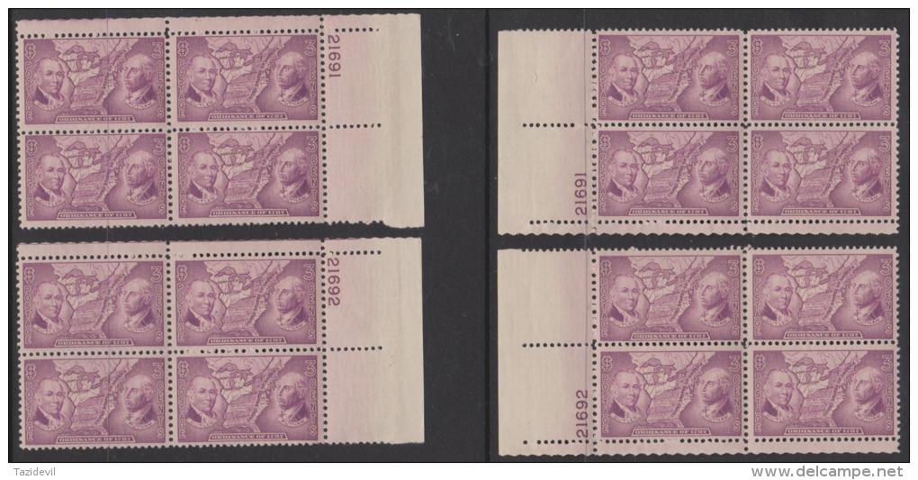 USA - 1937 Ordinance For Different Plare Number Blocks Of Four. Scott 795. MNH ** - Numéros De Planches