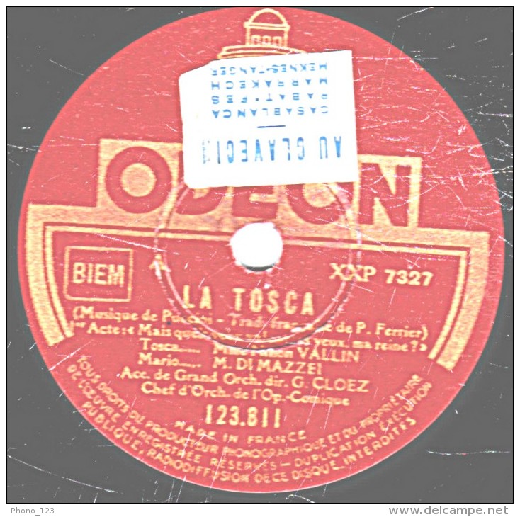 78 Trs 30 Cm B  NINON VALLIN  DI-MAZZEI  LA TOSCA Mais Quels Yeus Valent Ces Yeux, Ma Reine?" "Le Vacarme à L'église!" - 78 T - Disques Pour Gramophone