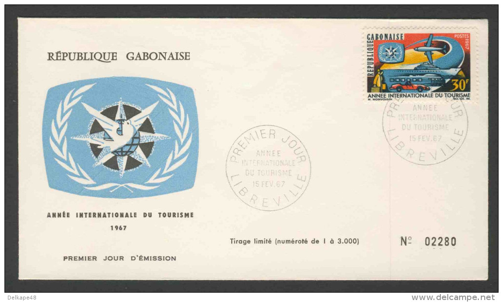 Gabon Gabun 1967 FDC + Mi 269 - Int. Tourist Year – ITY Enmblem + Transport / Verkehrsmittel; Emblem Des Tourismus-Jahre - Andere & Zonder Classificatie